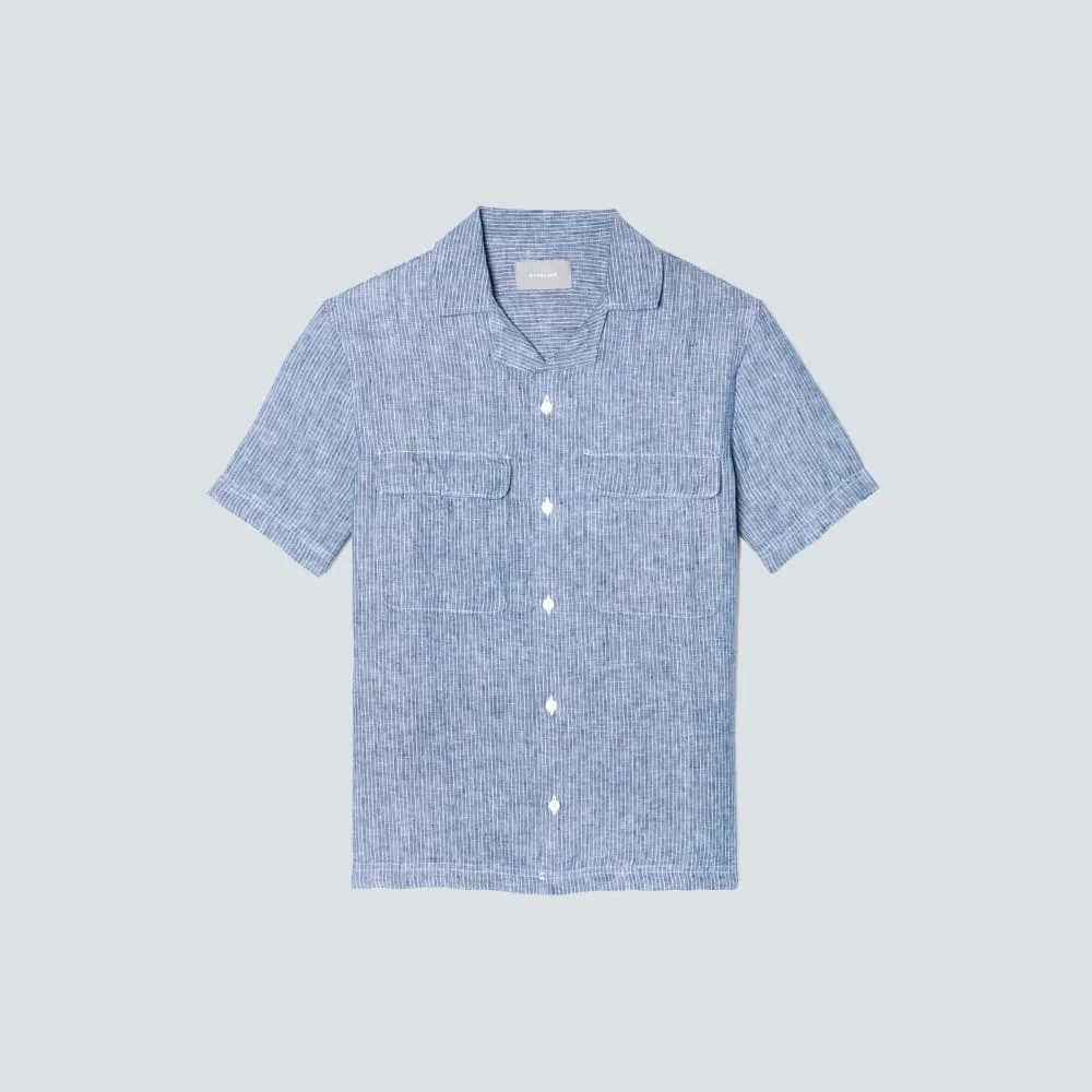 The Resort Shirt in Linen | Blue / White Pinstripe (2)