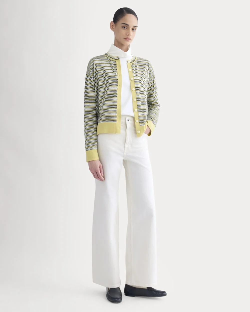 Crew Cardigan in Ultrasoft Merino | Double Cream Multi Stripe (3)