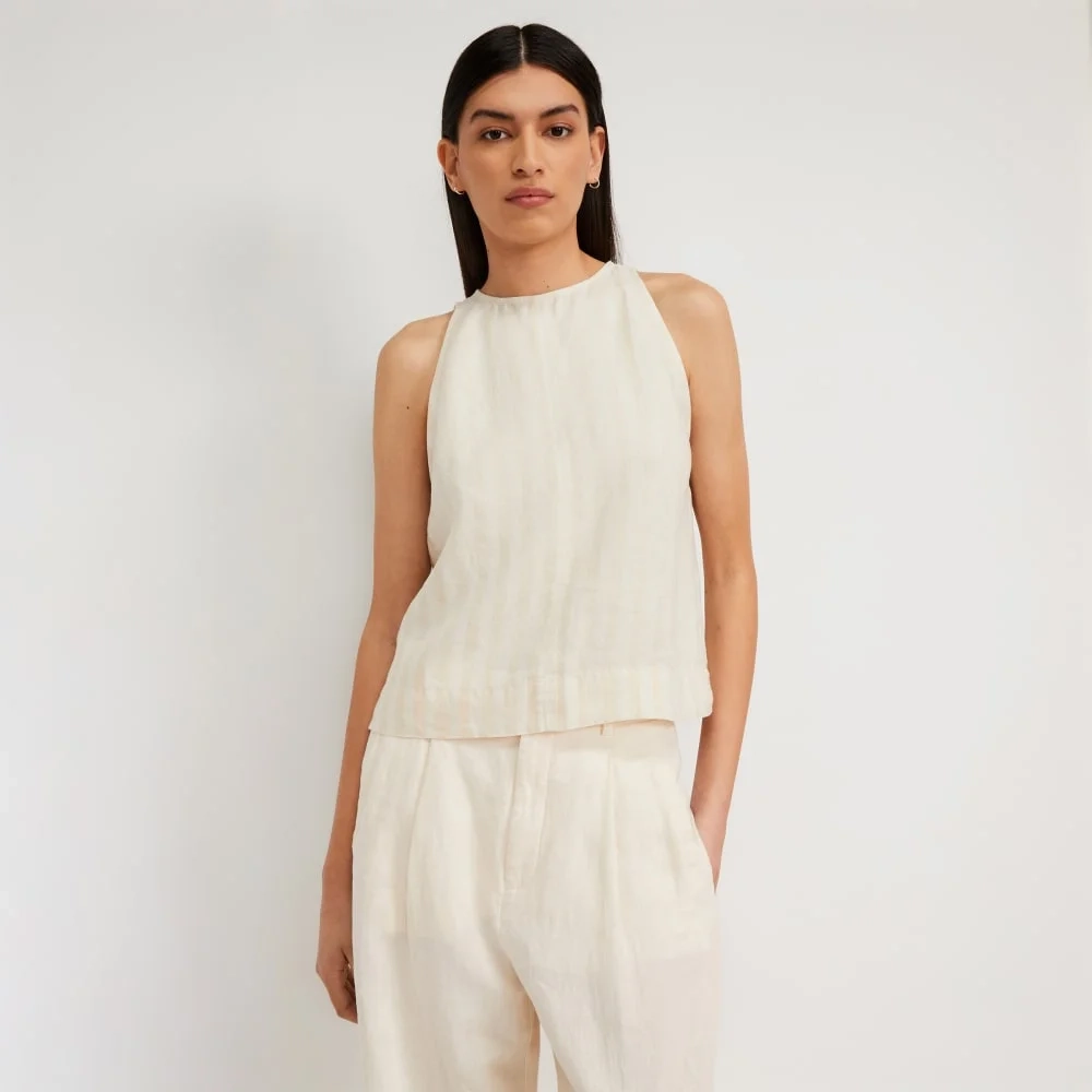 The Linen High-Neck Tank | Brazilian Sand / Canvas Tan