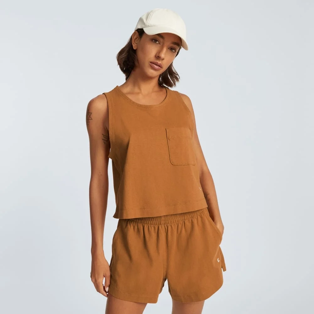 The Premium Weight Cropped Pocket Tank | Tawny Brown (3)