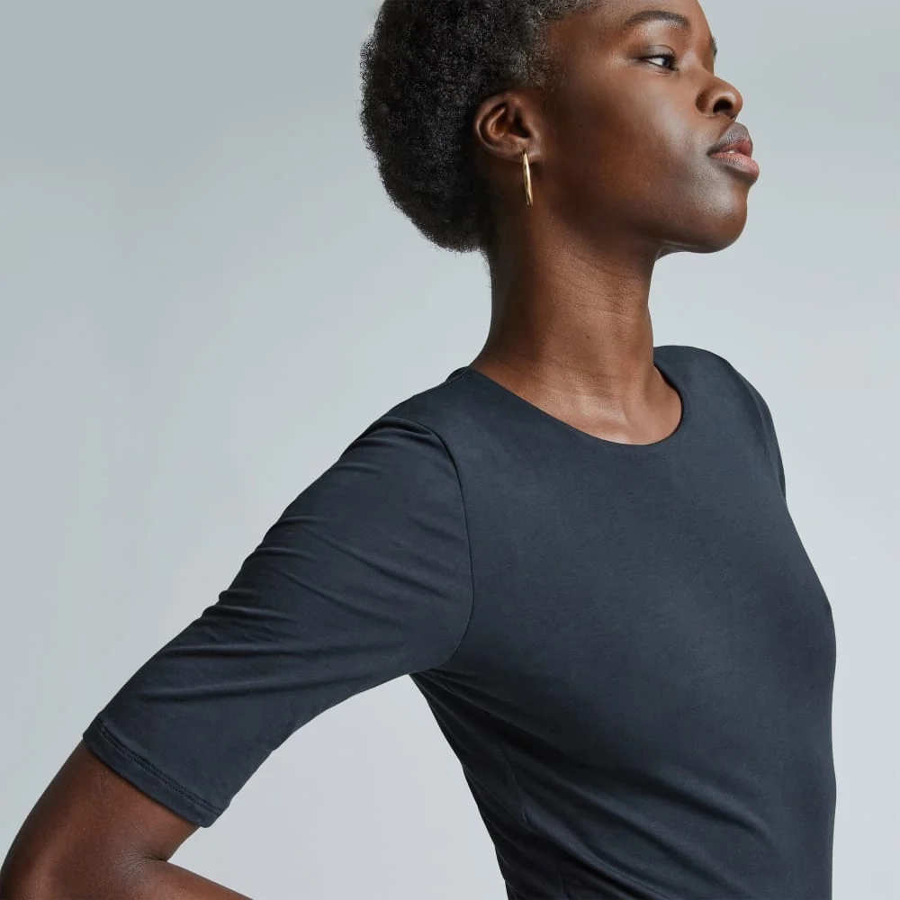 The Short-Sleeve Crew Neck Bodysuit | Black | Bikini (3)