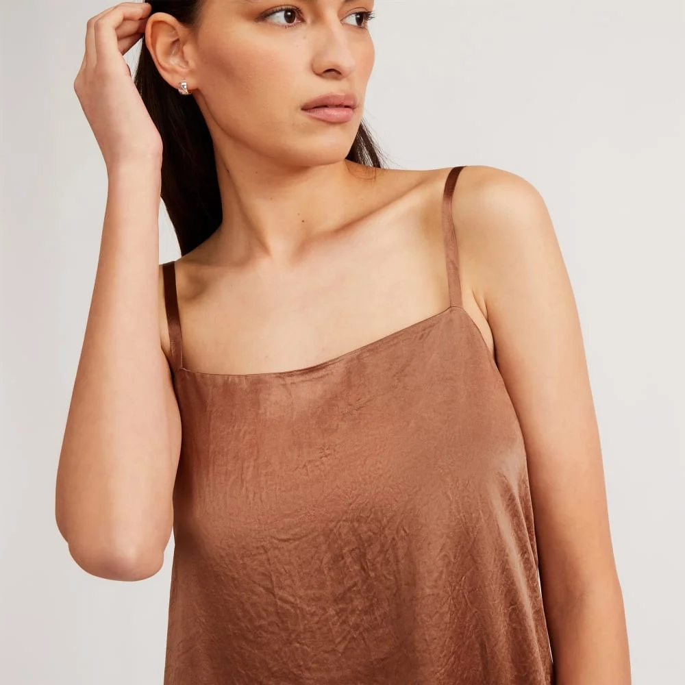 The Satin Square-Neck Slip Dress | Carob Brown (3)