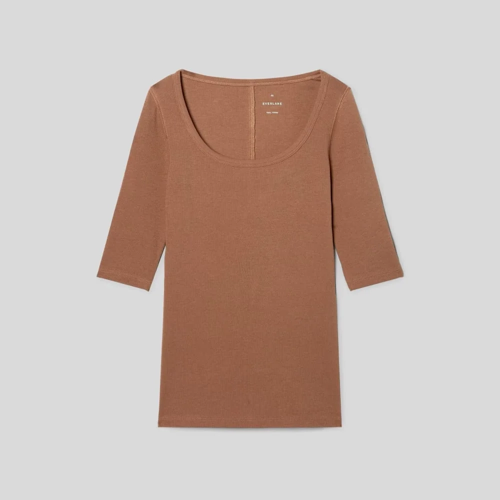 The Luxe Micro-Rib Scoop-Neck Tee | Carob Brown (3)