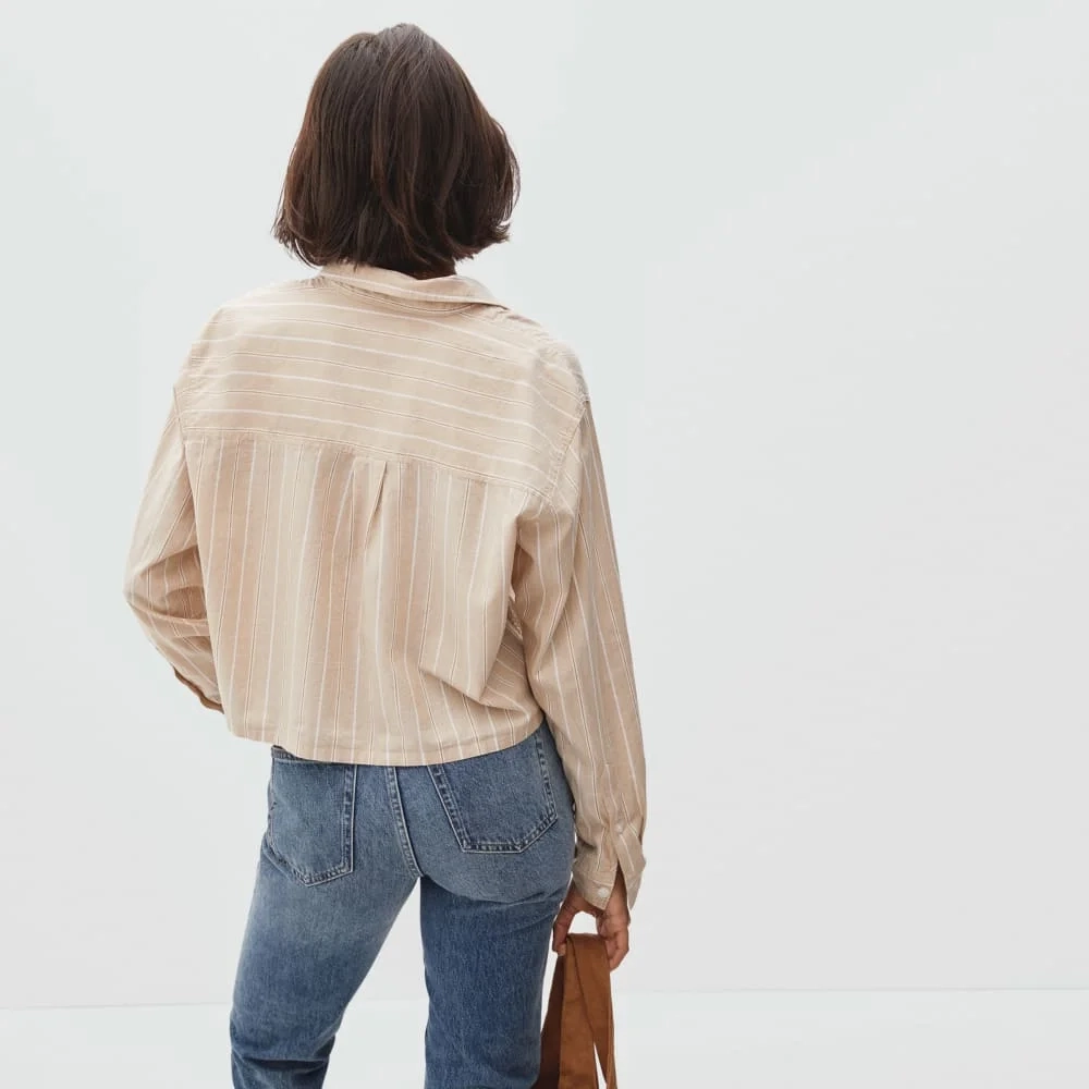 The Way-Short Shirt in Silky Cotton | Golden Brown / White (3)