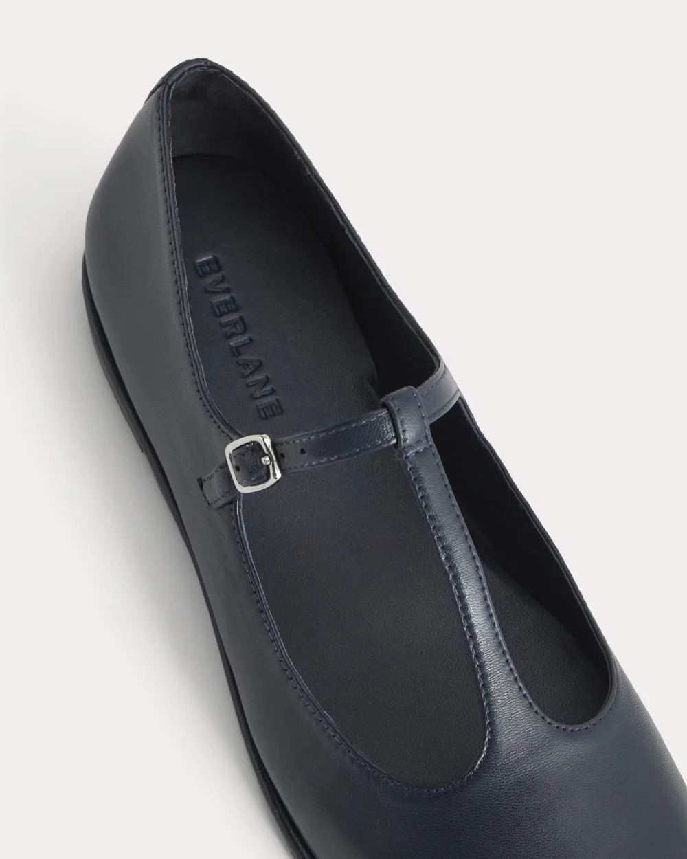 The Leather T-Strap Flat | Navy (3)