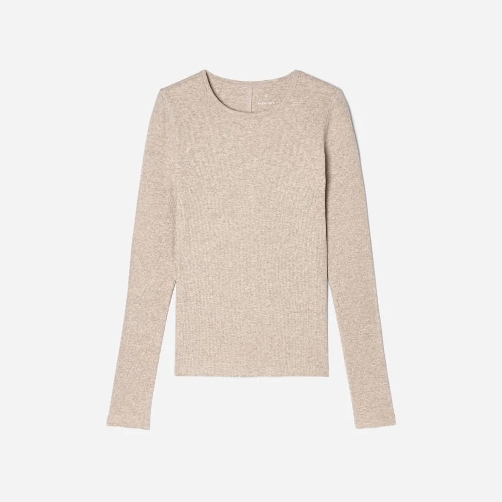 The Luxe Rib Long-Sleeve Crew | Heathered Meringue (4)