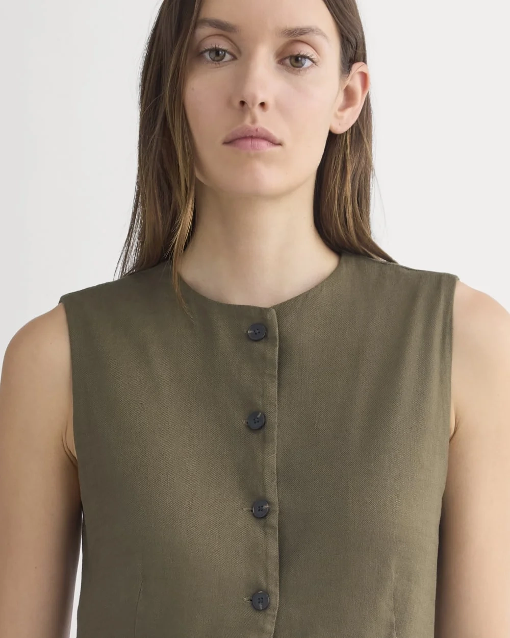 Long Vest in Stretch Linen | Beech (4)
