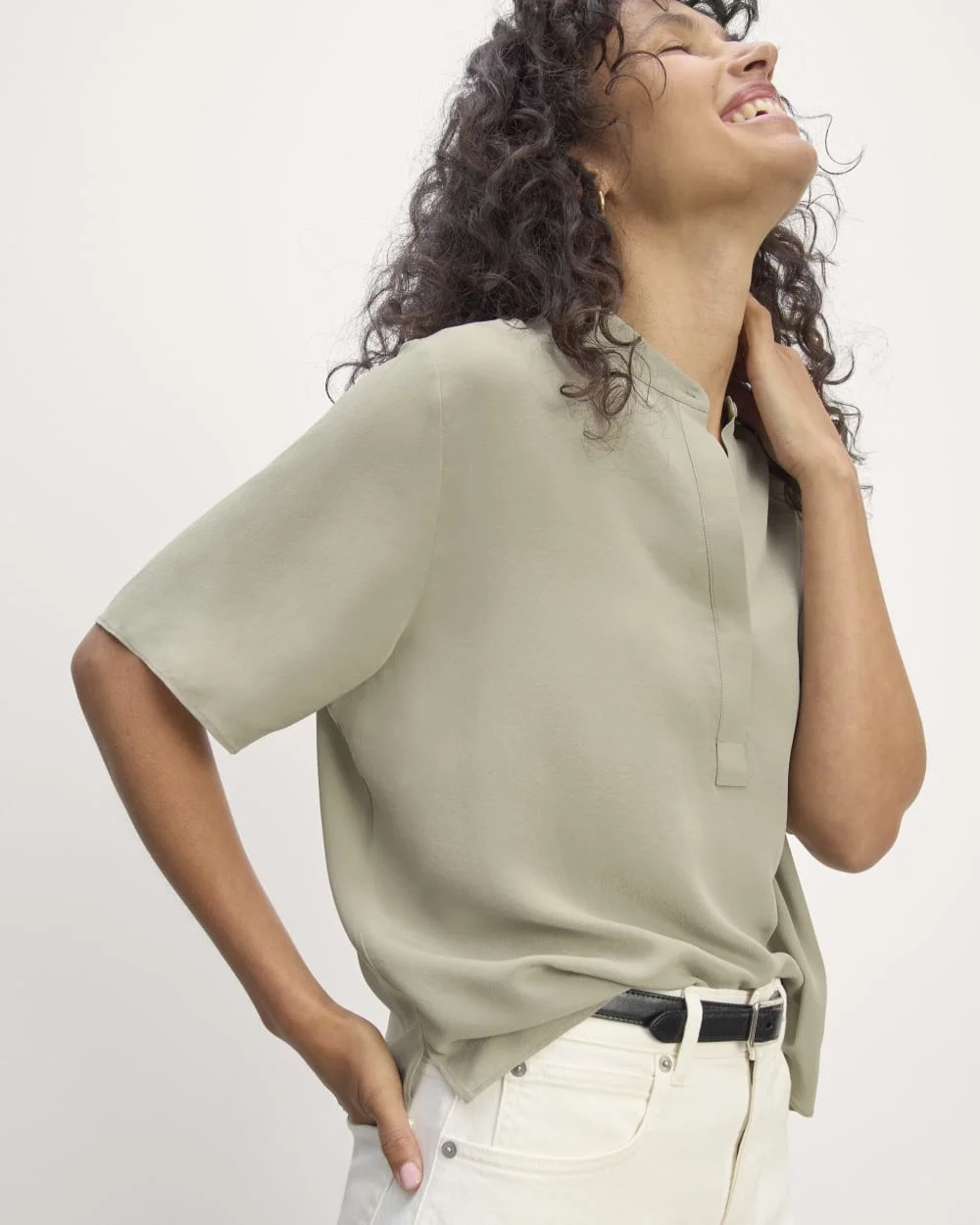 The Popover Top in Washable Silk | Seagrass (4)