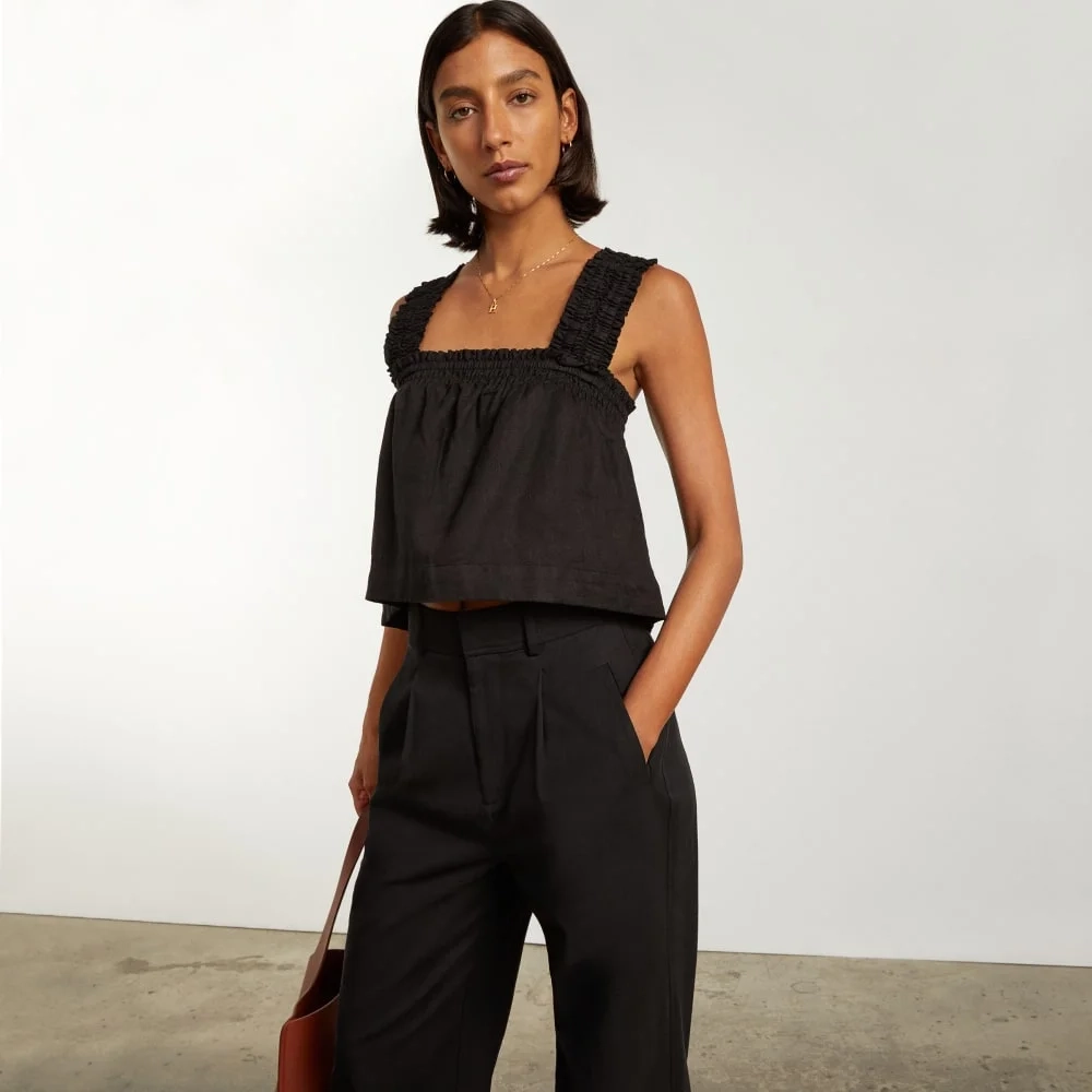 The Smocked Linen Cami | Black (3)