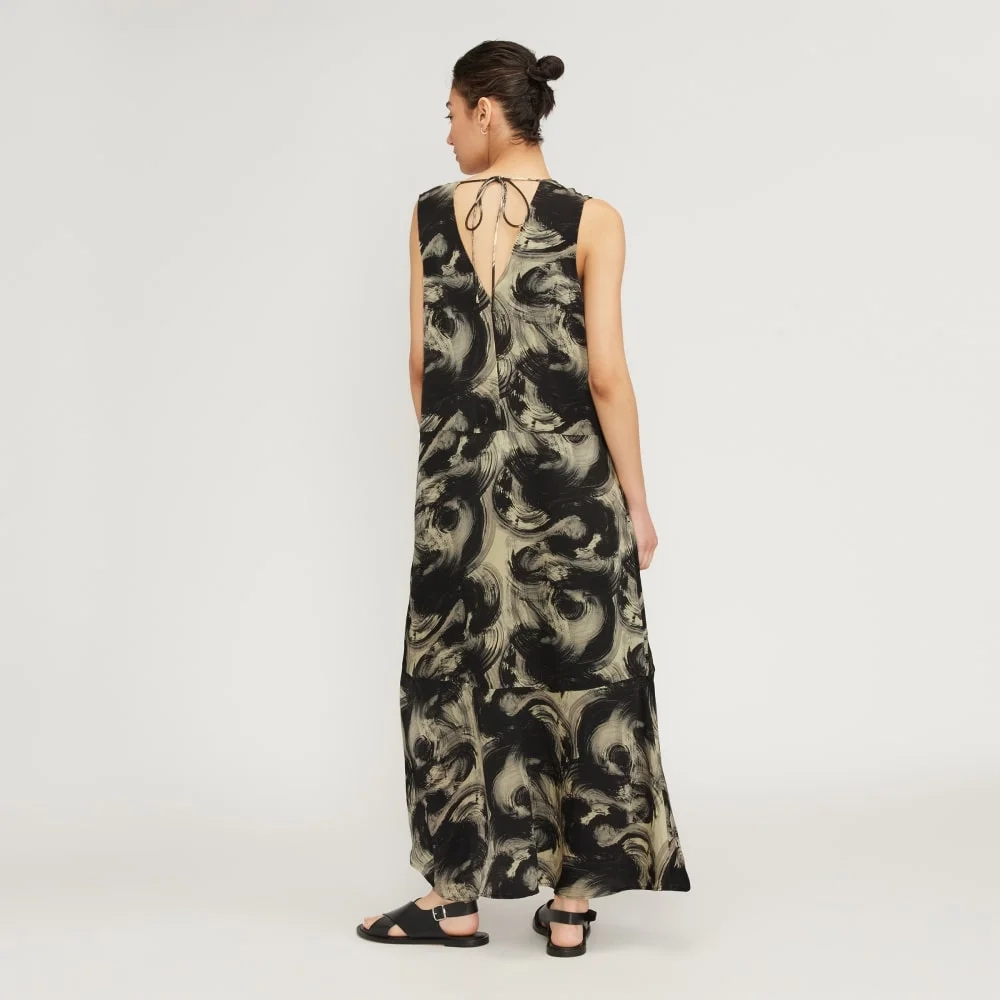 The Satin V-Neck Maxi Dress | Pale Yellow / Black (2)