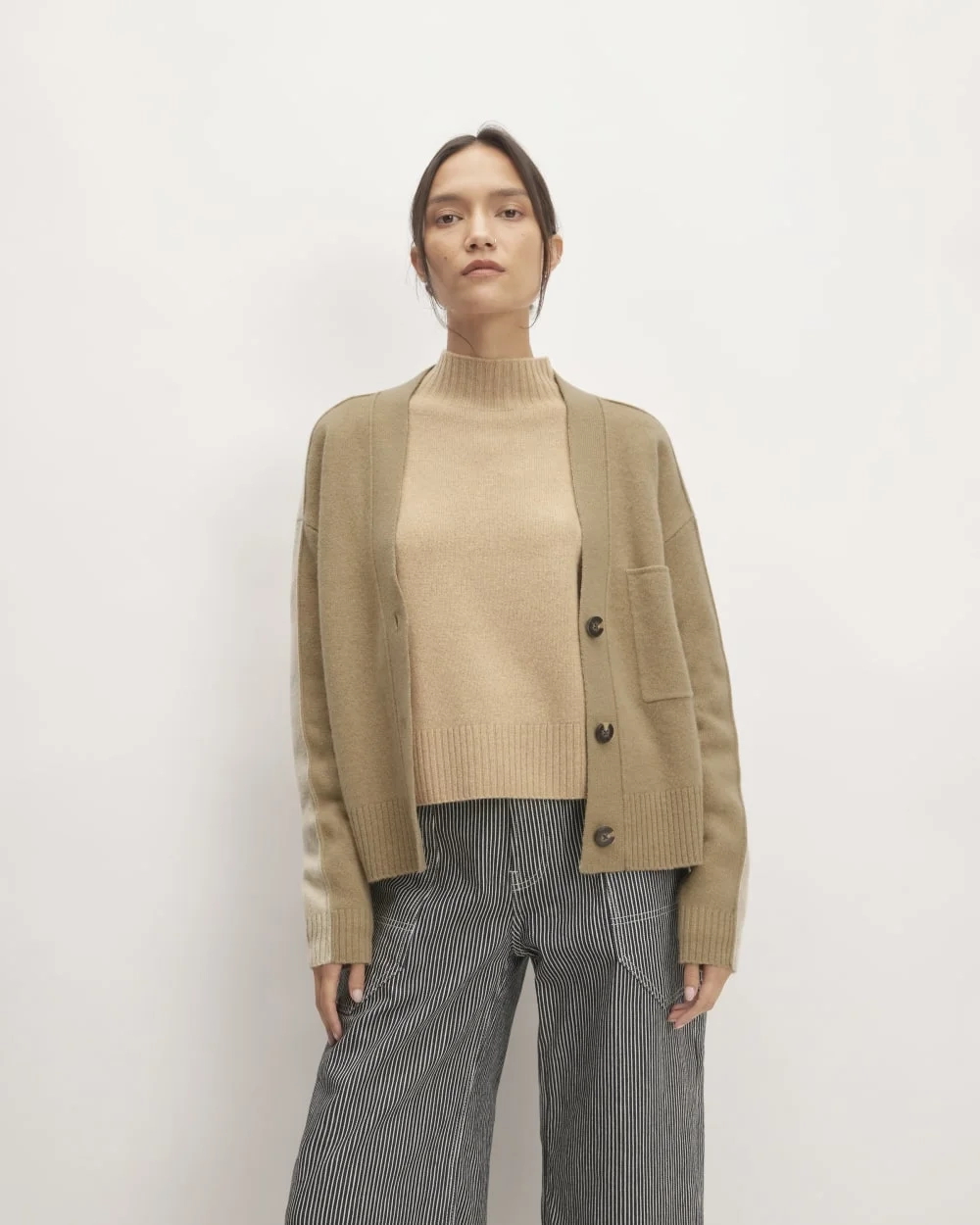 The Good Merino Wool Cardigan | Light Camel / Dark Oat