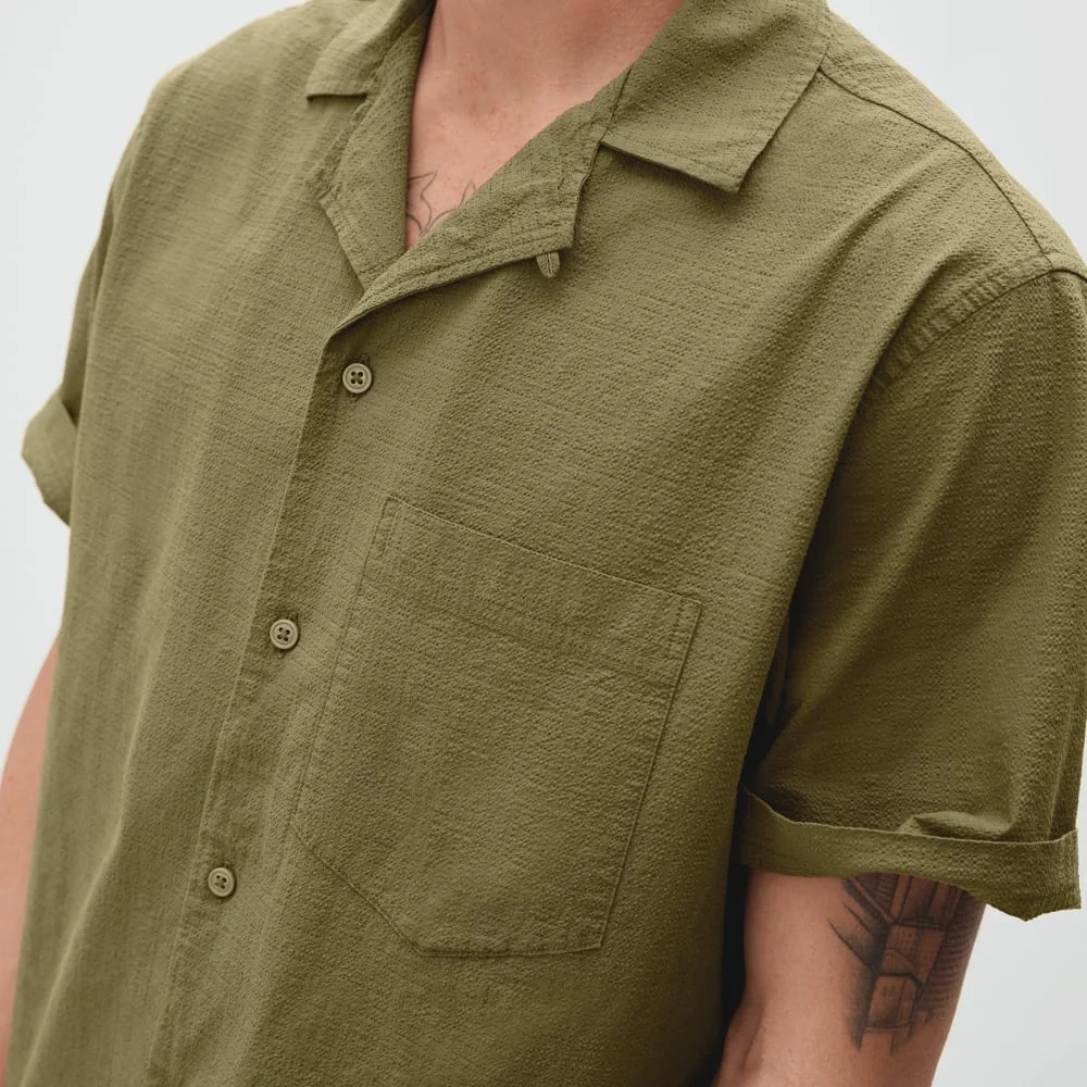 The Seersucker Short-Sleeve Shirt | Olive (2)