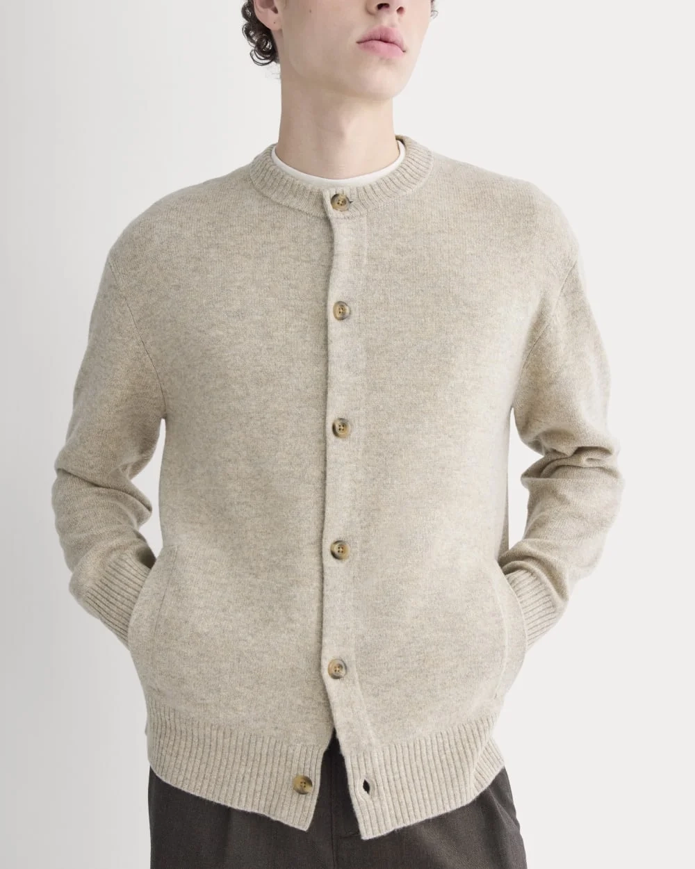 Luxe Merino Crew Cardigan | Heather Gravel (3)