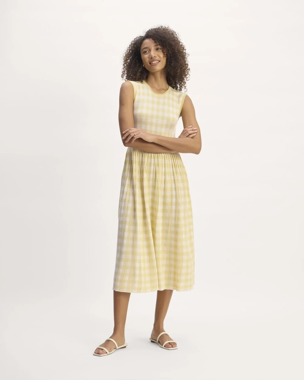 The Knit Pleated Dress | Bone / Parsnip Gingham