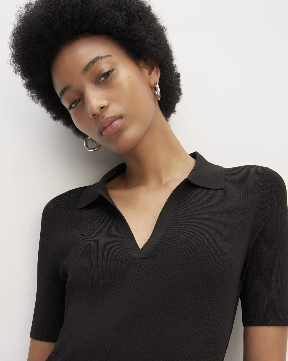 The Viscose Knit Polo Midi Dress | Black (2)