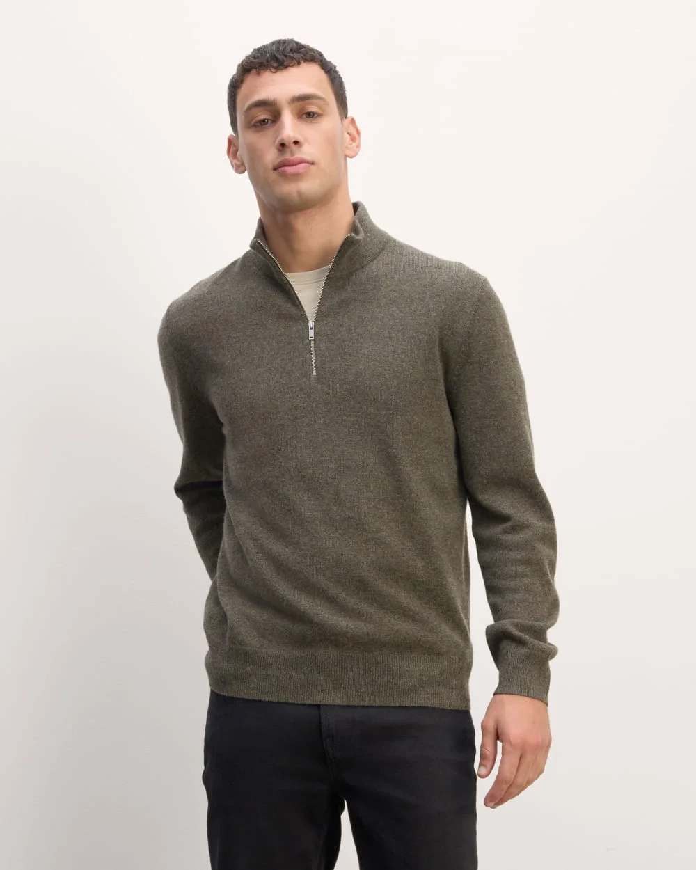 The Quarter-Zip in Cashmere | Heathered Army Green