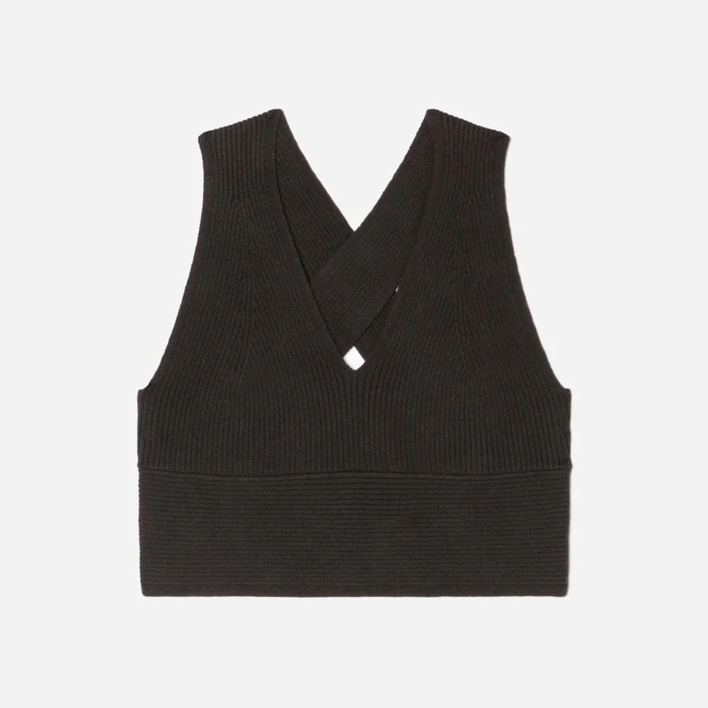 The Cross-Back Cropped Sweater Top | Black