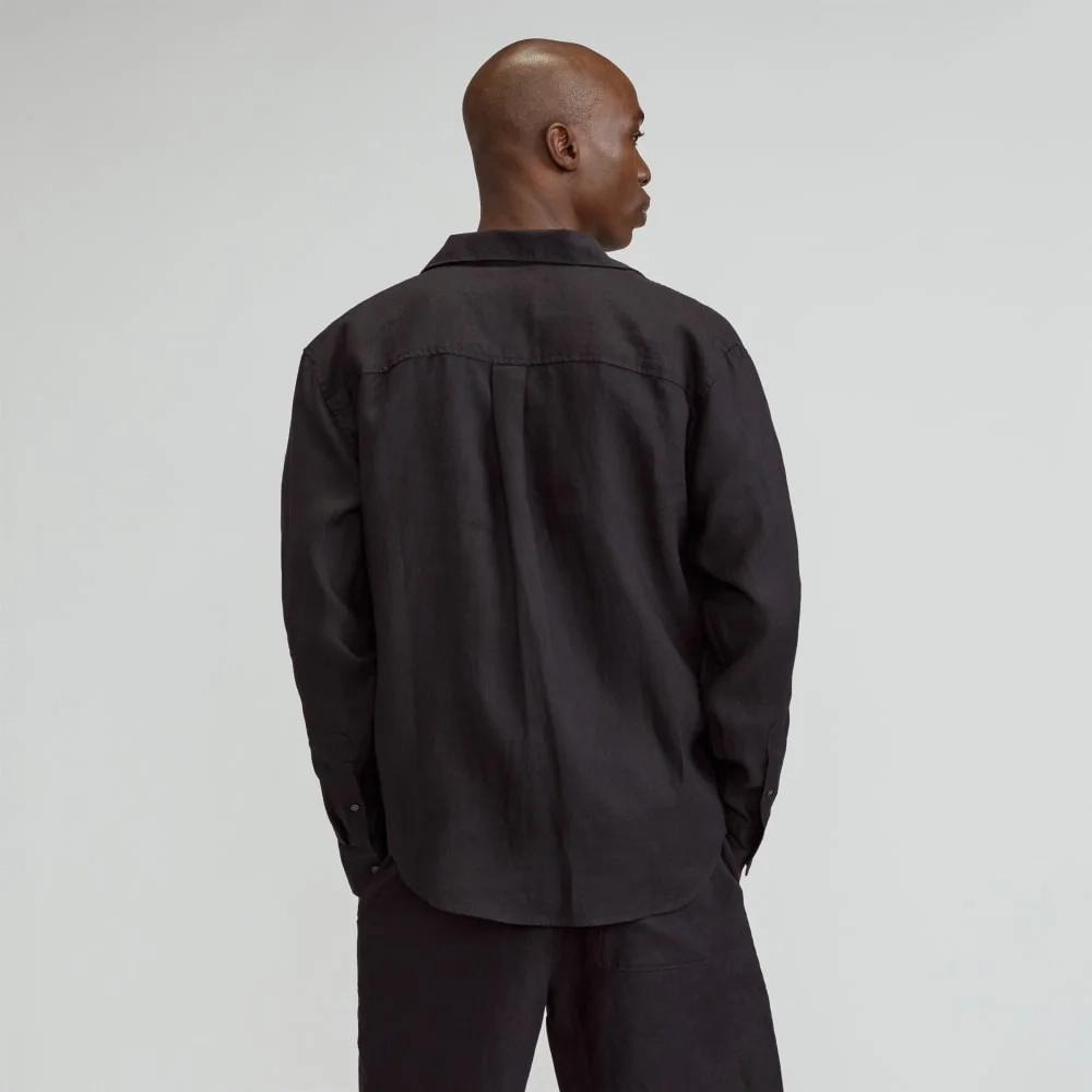 The Relaxed Linen Long-Sleeve Shirt | Black (3)