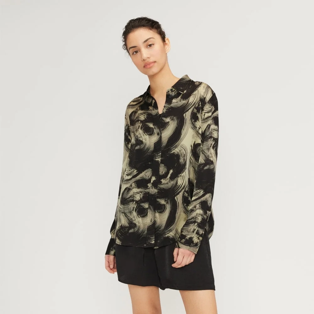 The Satin Relaxed Shirt | Pale Yellow / Black