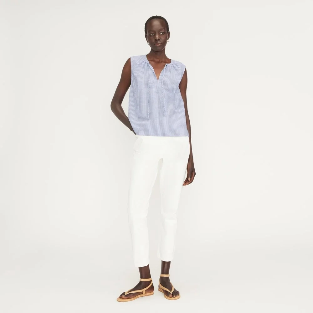 The Gathered Tie-Front Top | Mazarine Blue / Optic White (3)