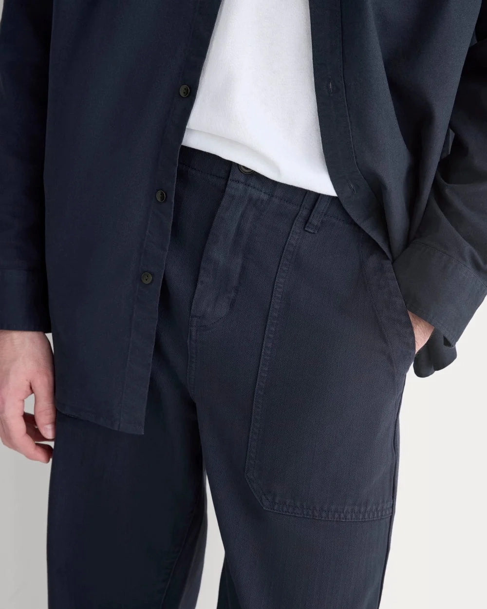 Relaxed Herringbone Fatigue Pants | Deep Navy (5)