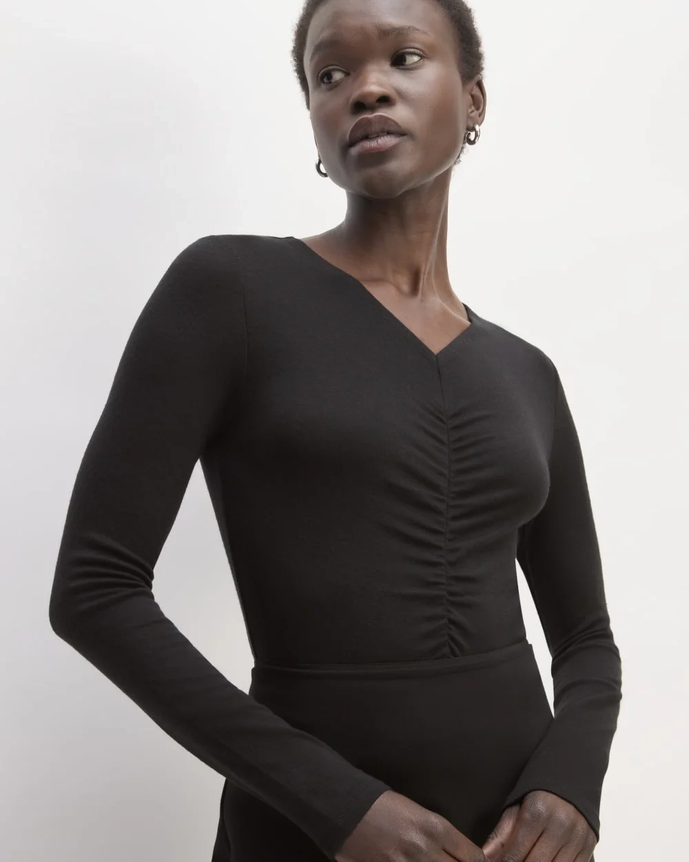The Ruched V-Neck Tee in Butterluxe | Black (2)