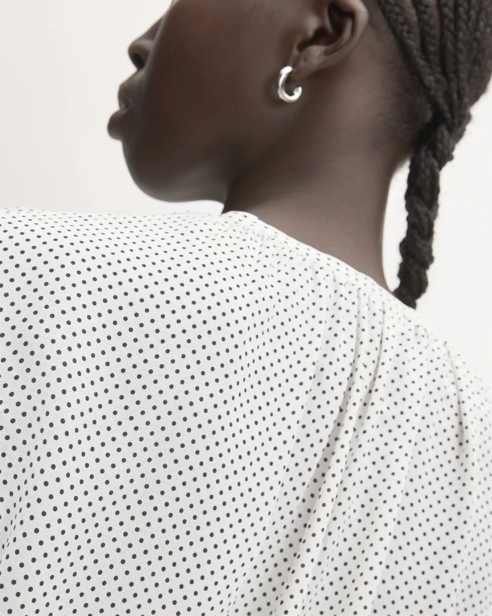 The Washable Clean Silk Shirred Blouse | Bone / Black Polka Dot (4)