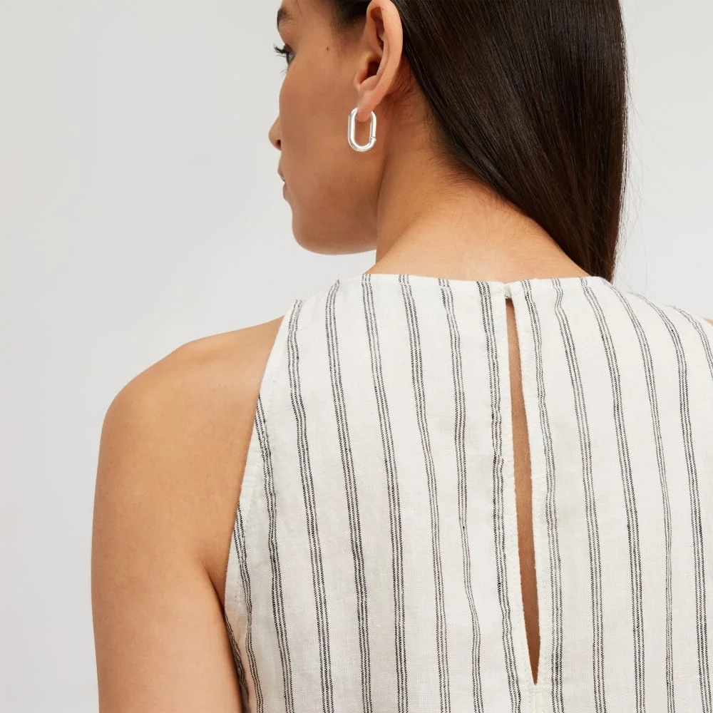 The Linen High-Neck Tank | Black / Canvas Tan (2)