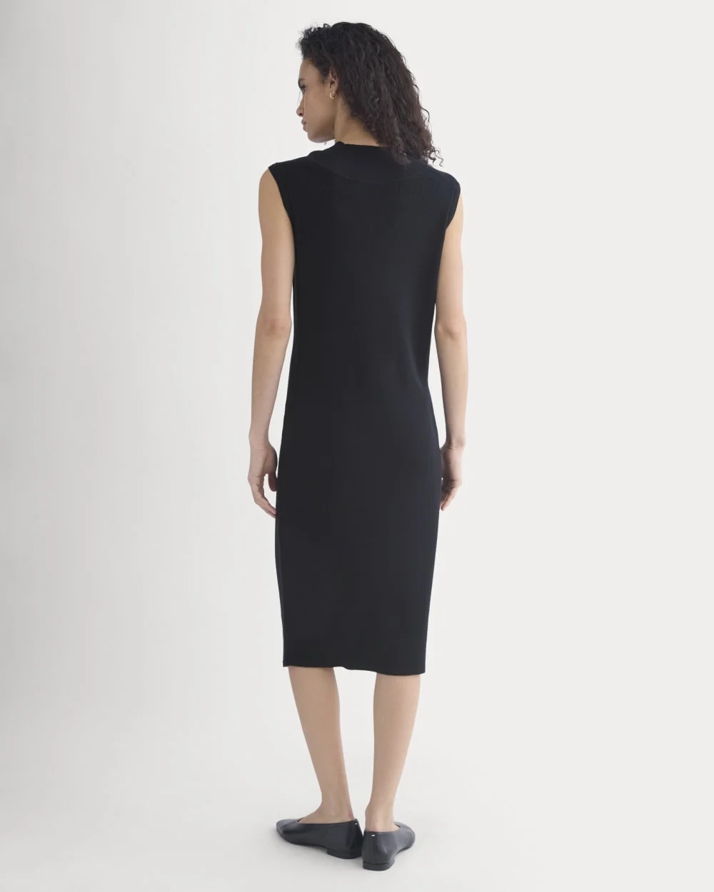 Relaxed V-Neck Midi Sweater Dress in Cotton Merino | Black (5)