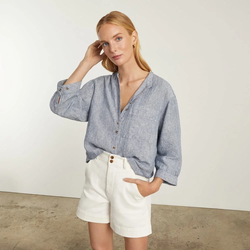 The Linen Billow Blouse | Blue Pinstripe (3)