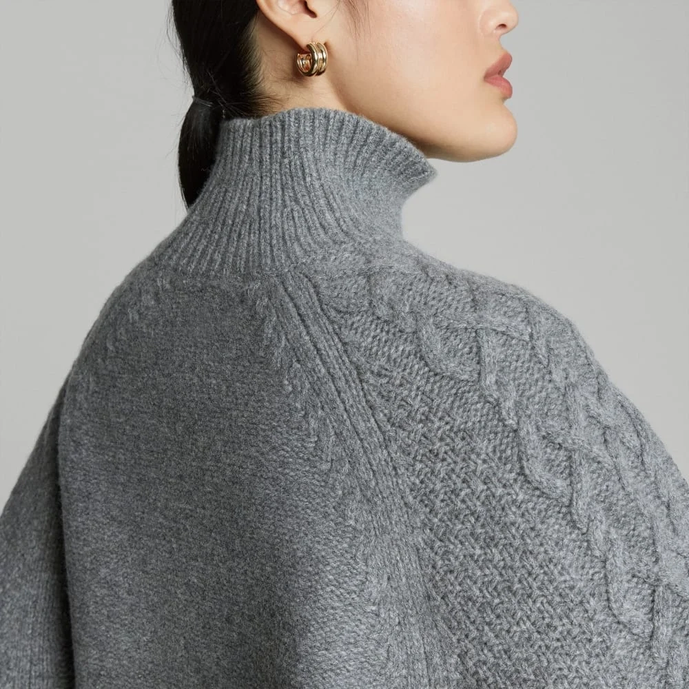 The Felted Merino Cable Sweater | Heathered Mid-Grey (3)