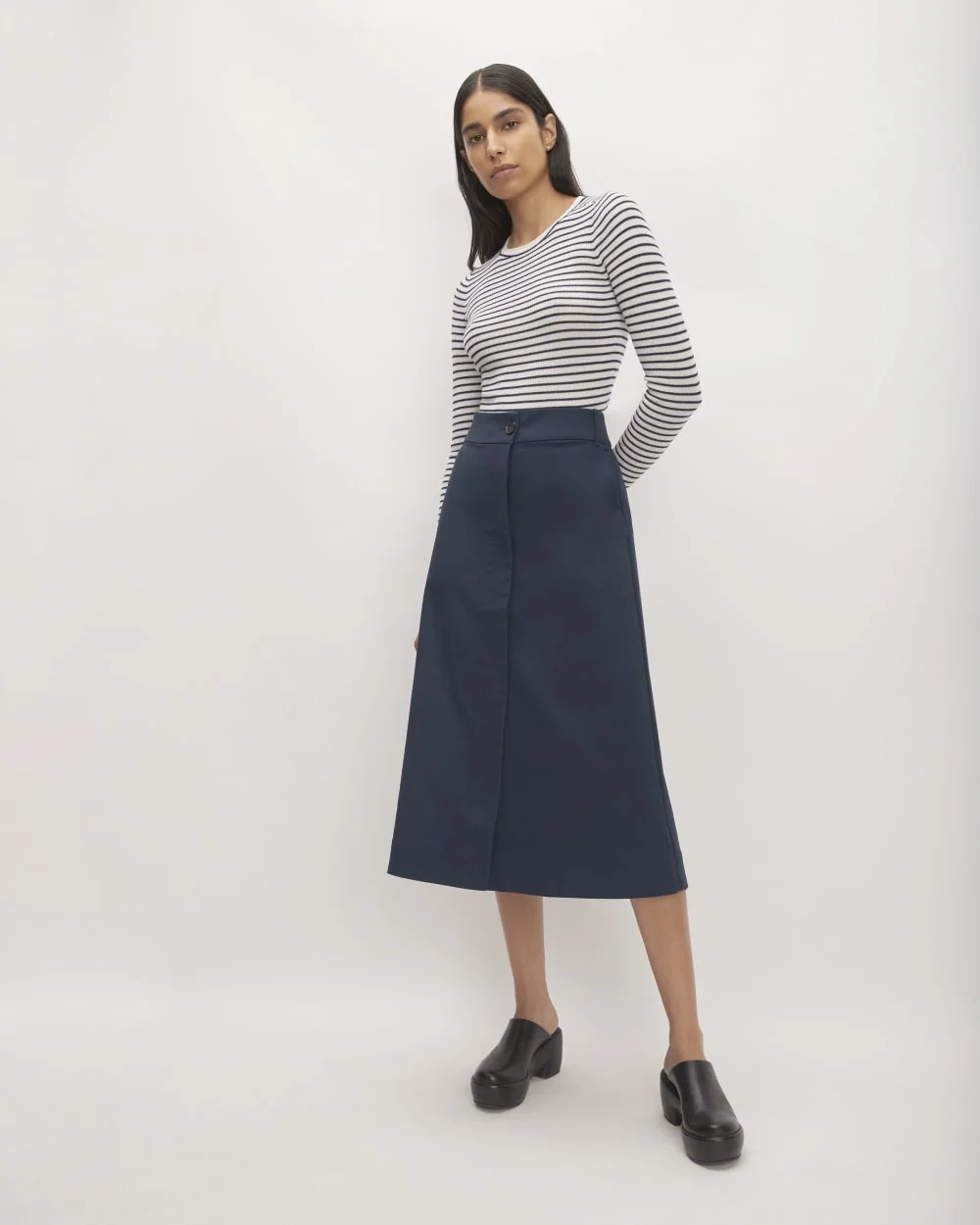 The Structured Cotton A-Line Skirt | Navy (3)