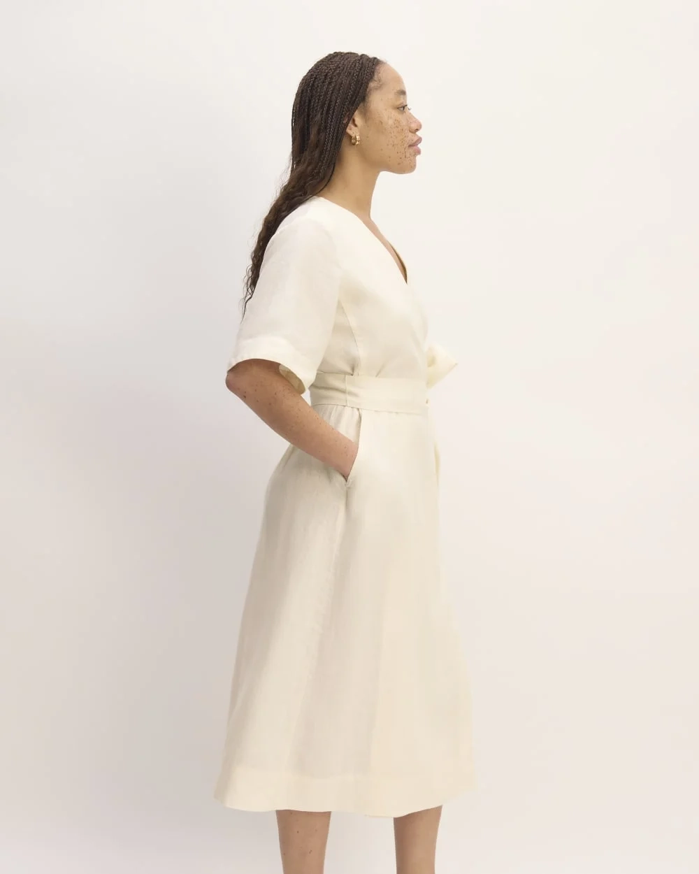 The Wrap Dress in Linen | Bone (5)