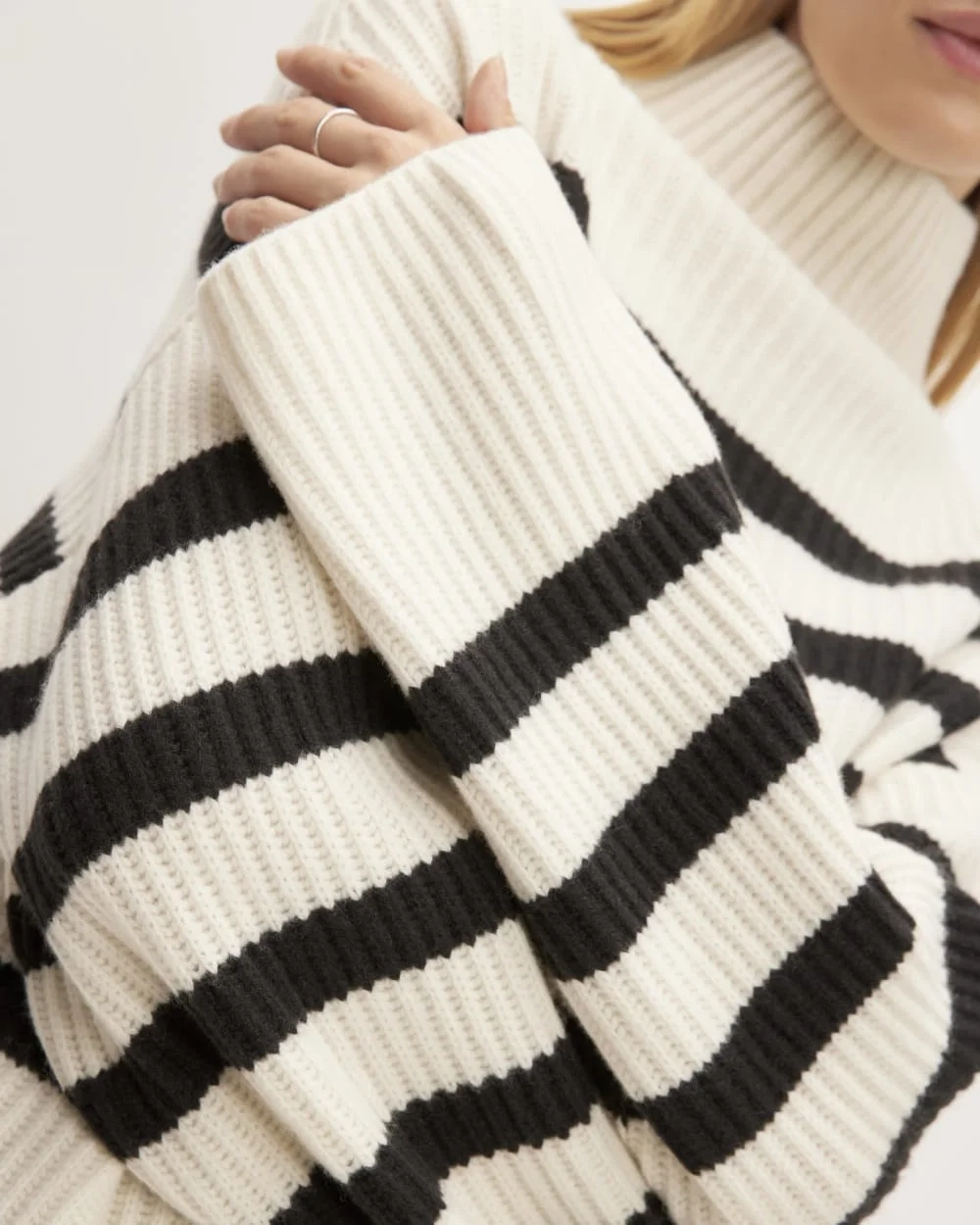 The Felted Merino Funnel-Neck Pullover | Black / Bone (3)