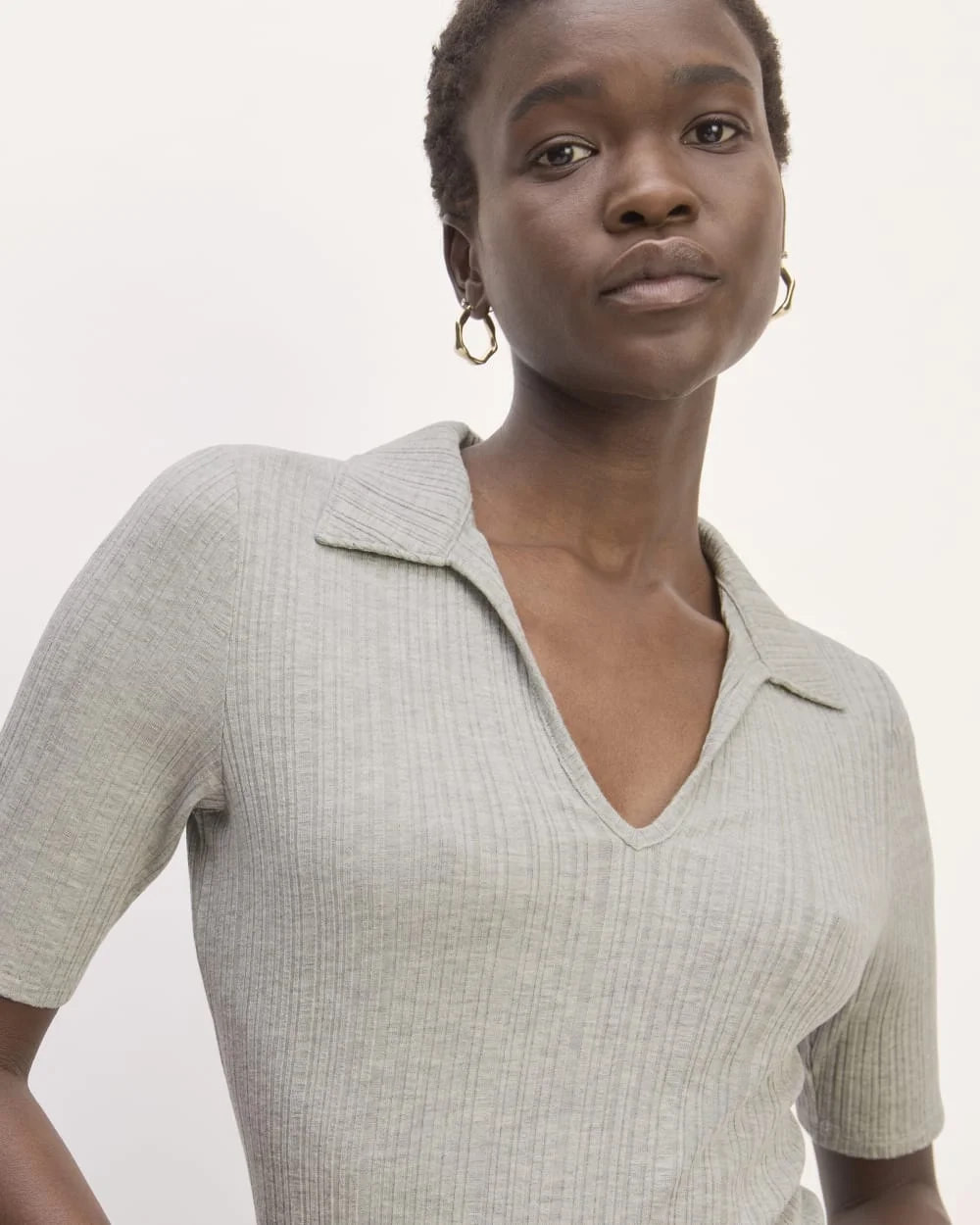 The Rib Soft Knit Open Collar Polo | Heathered Grey (2)