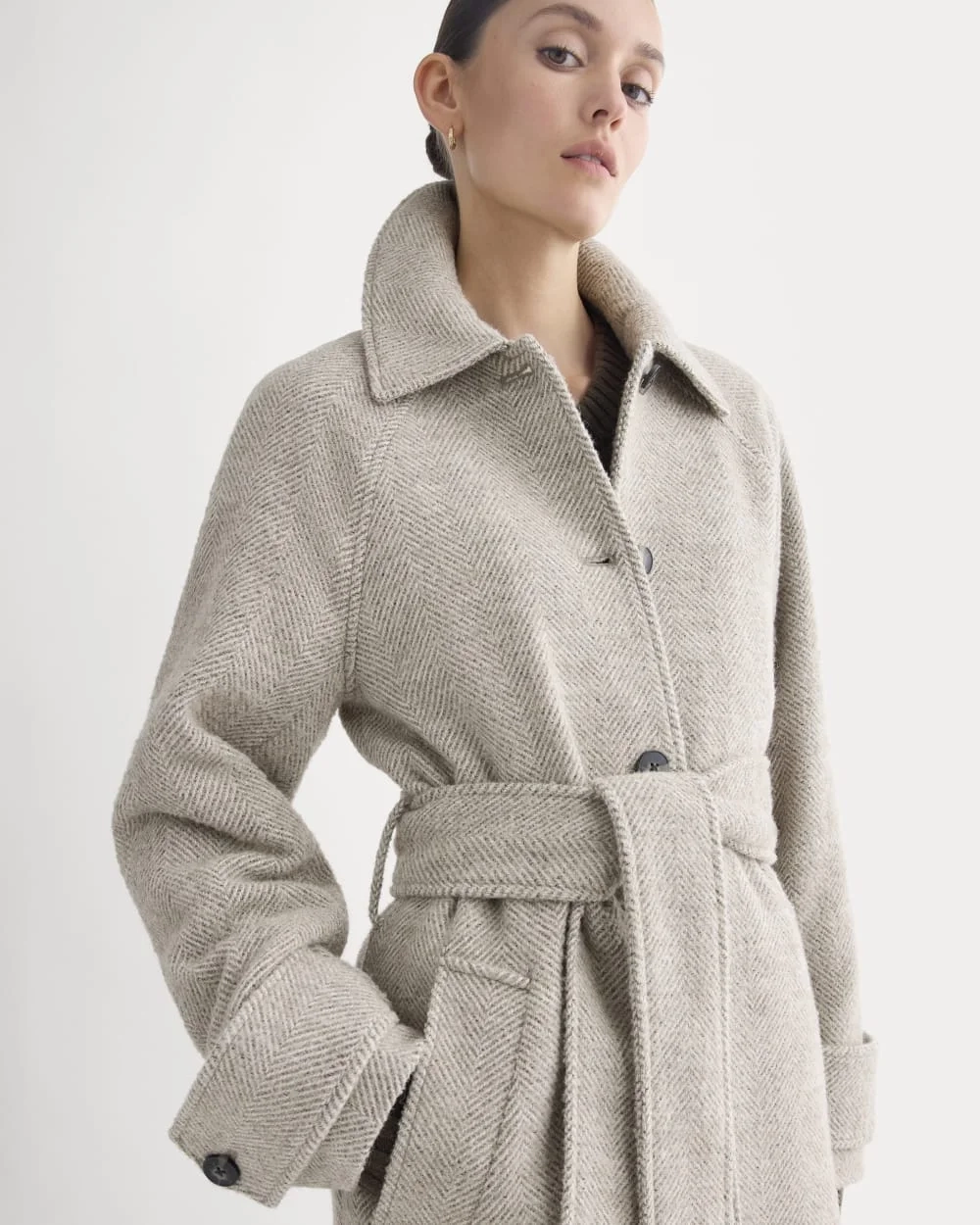 Italian Belted Overcoat | Taupe Herringbone (3)
