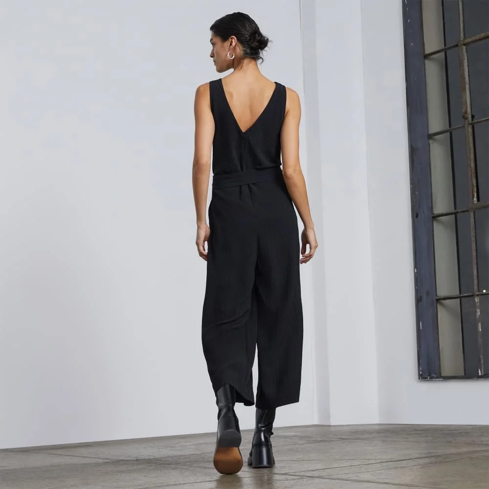 The City Stripe Draped Jumpsuit | Black (3)