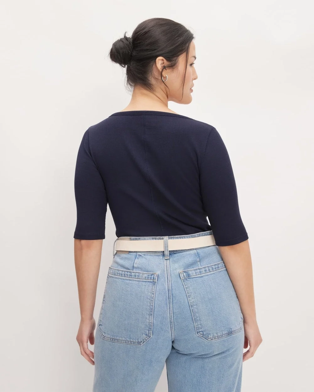 The Luxe Rib Scoop-Neck Tee | Navy (4)