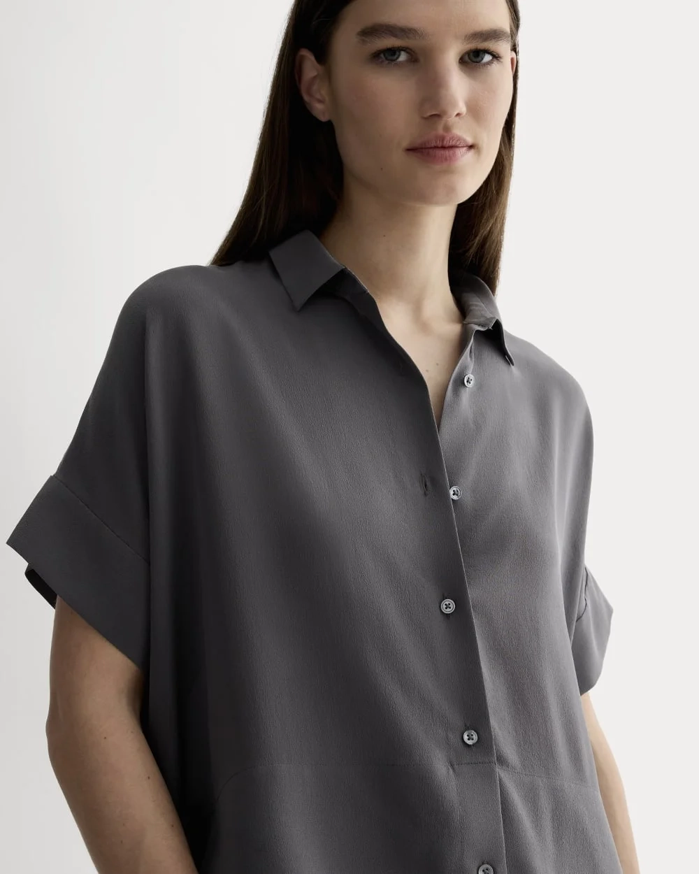 The Boxy Shirt in Washable Silk | Graphite (5)
