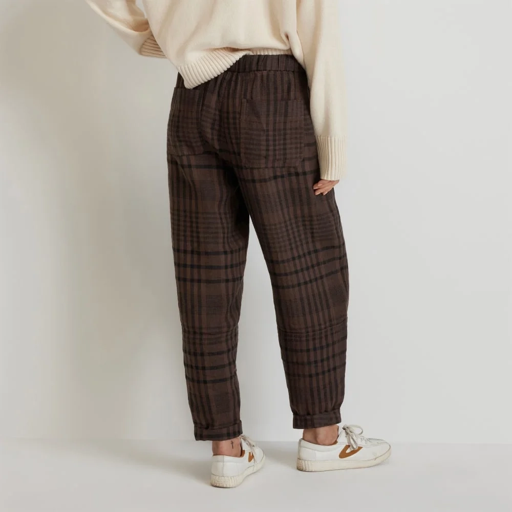 The Linen Pull-On Barrel Pant | Chocolate Brown / Black (3)