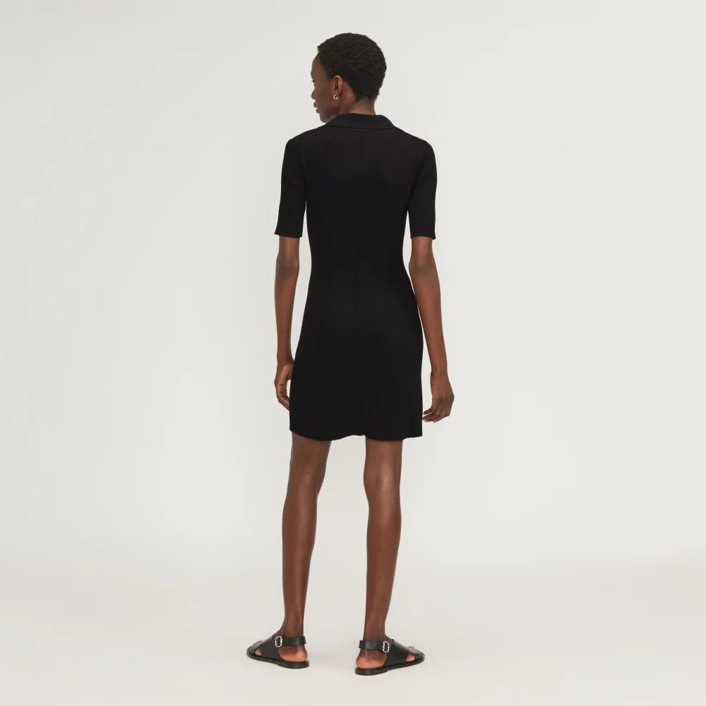 The Ribbed Short-Sleeve Polo Dress | Black (4)