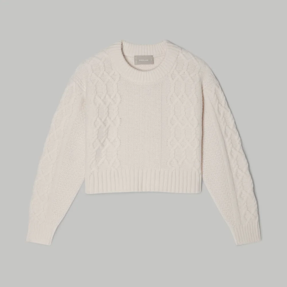 The Felted Merino Cropped Cable Sweater | Bone (3)