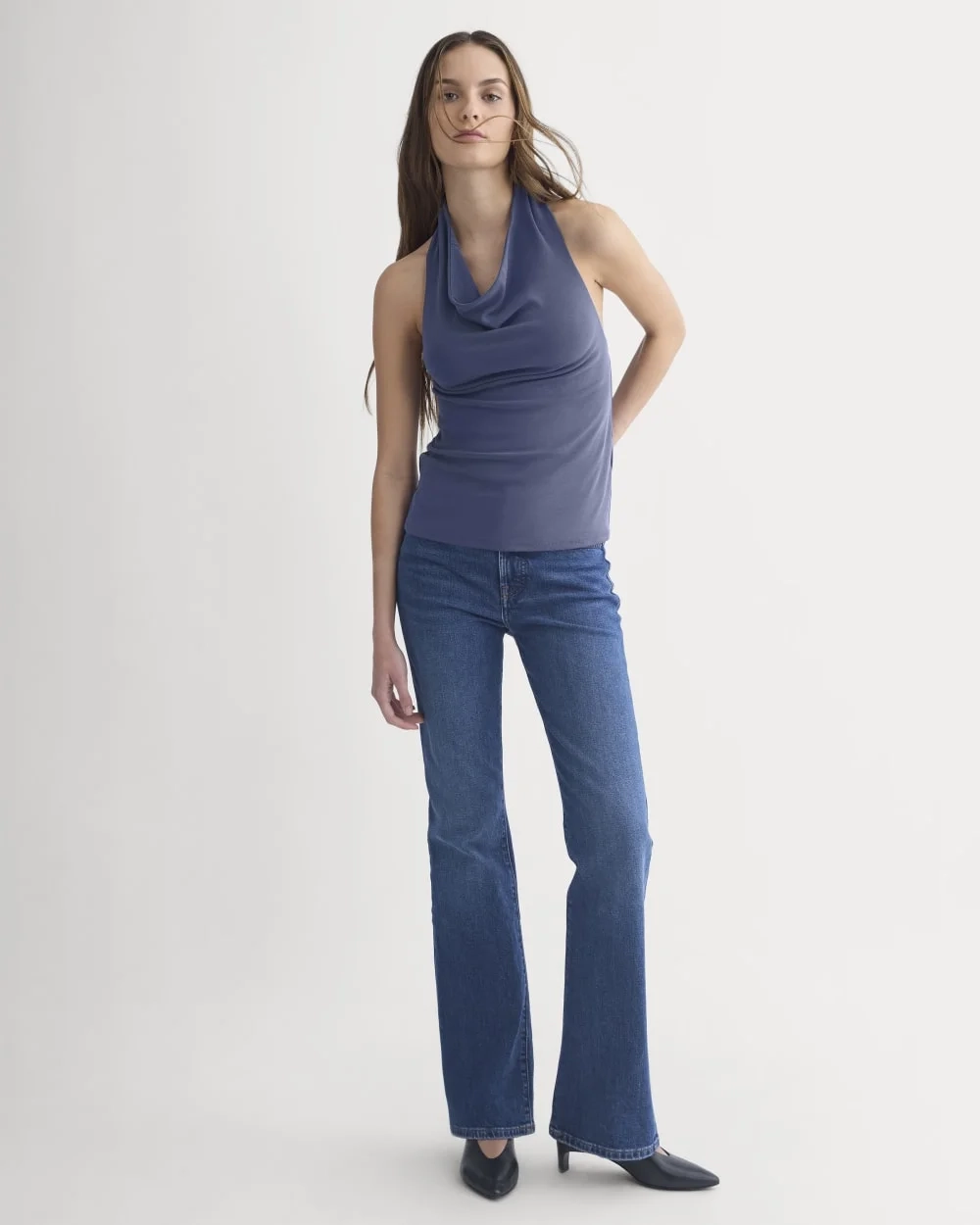 Halter Cowlneck Top in Butterknit | Washed Navy (3)