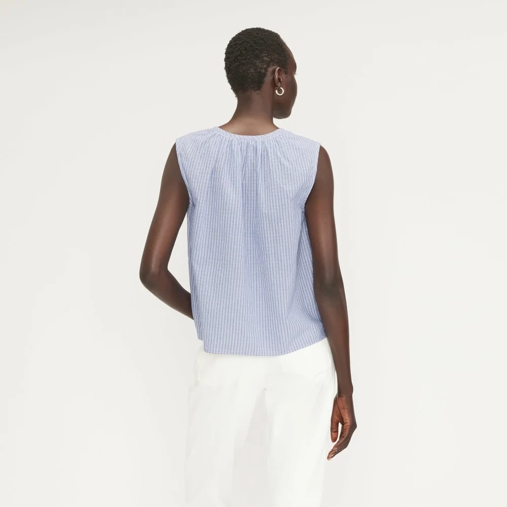 The Gathered Tie-Front Top | Mazarine Blue / Optic White (4)