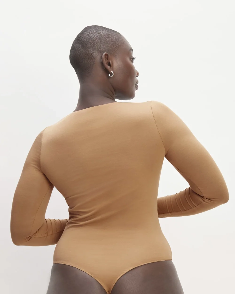The Long-Sleeve Supima® Square-Neck Bodysuit | Tawny Brown | Thong (2)