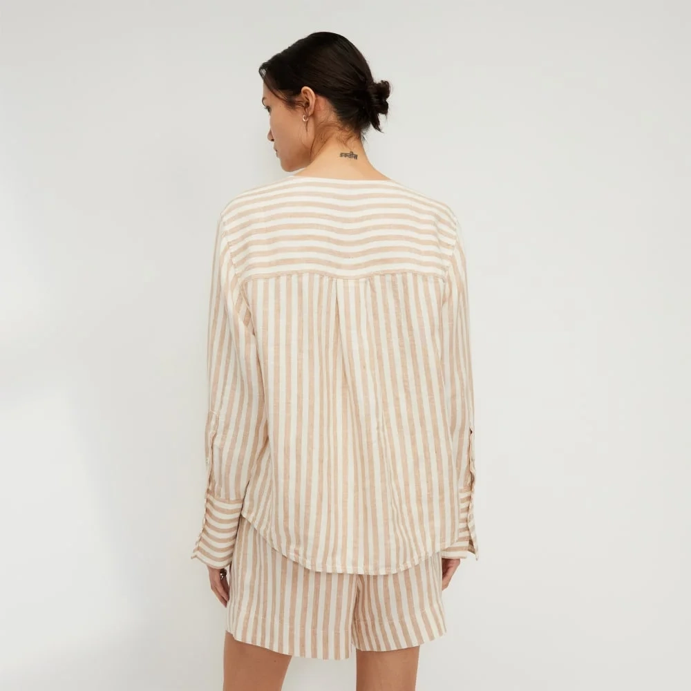 The Linen Popover Shirt | Bone / Caramel (3)