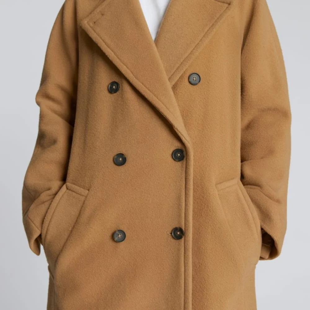 The Italian ReWool® Long Peacoat | Camel (4)