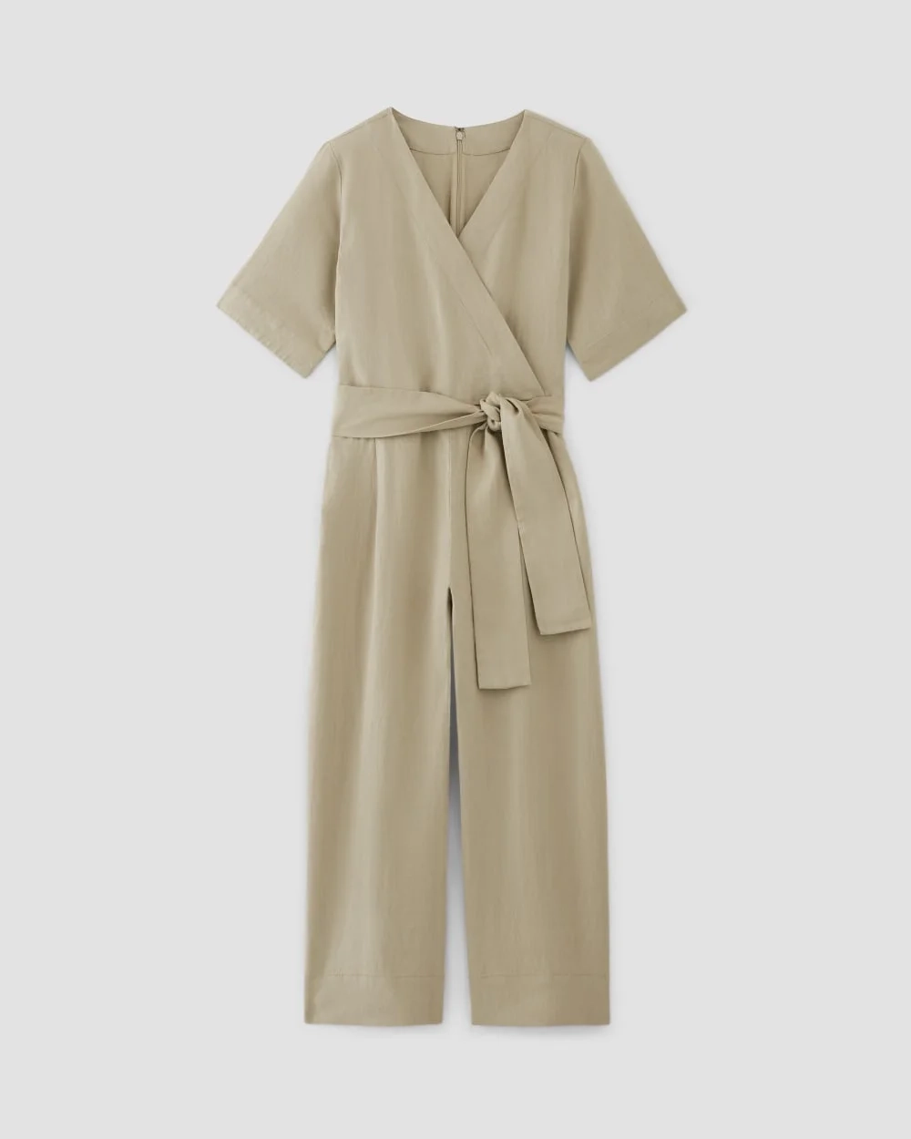The Wrap Jumpsuit in Linen | Trench Coat Khaki (2)