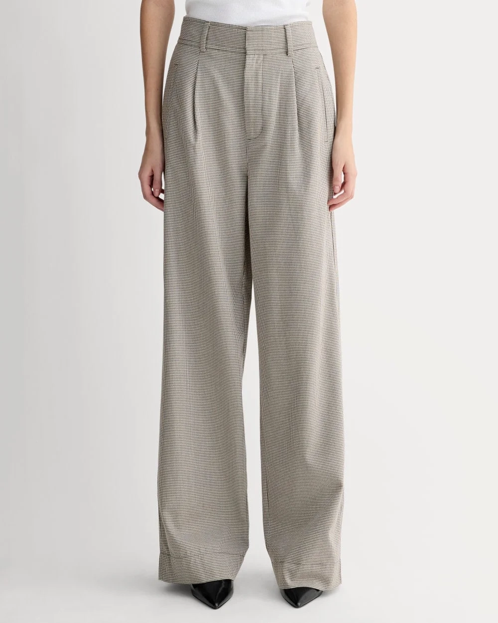 The Draper Pleated Pant in Buttersmooth | Deep Taupe Mini Gingham  | 32" Inseam (3)