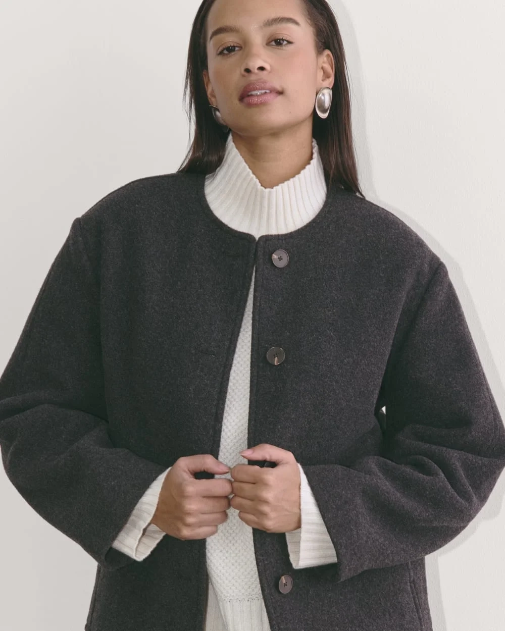 The Cocoon Coat in Wool | Heather Charcoal (2)